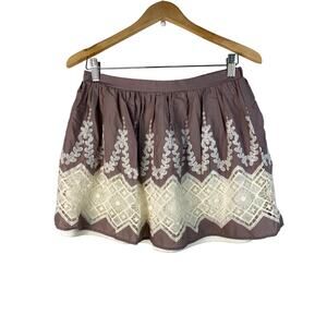 Lily White Women's Size M Purple Cream Embroidered Lace Pull-On Mini Boho Skirt*